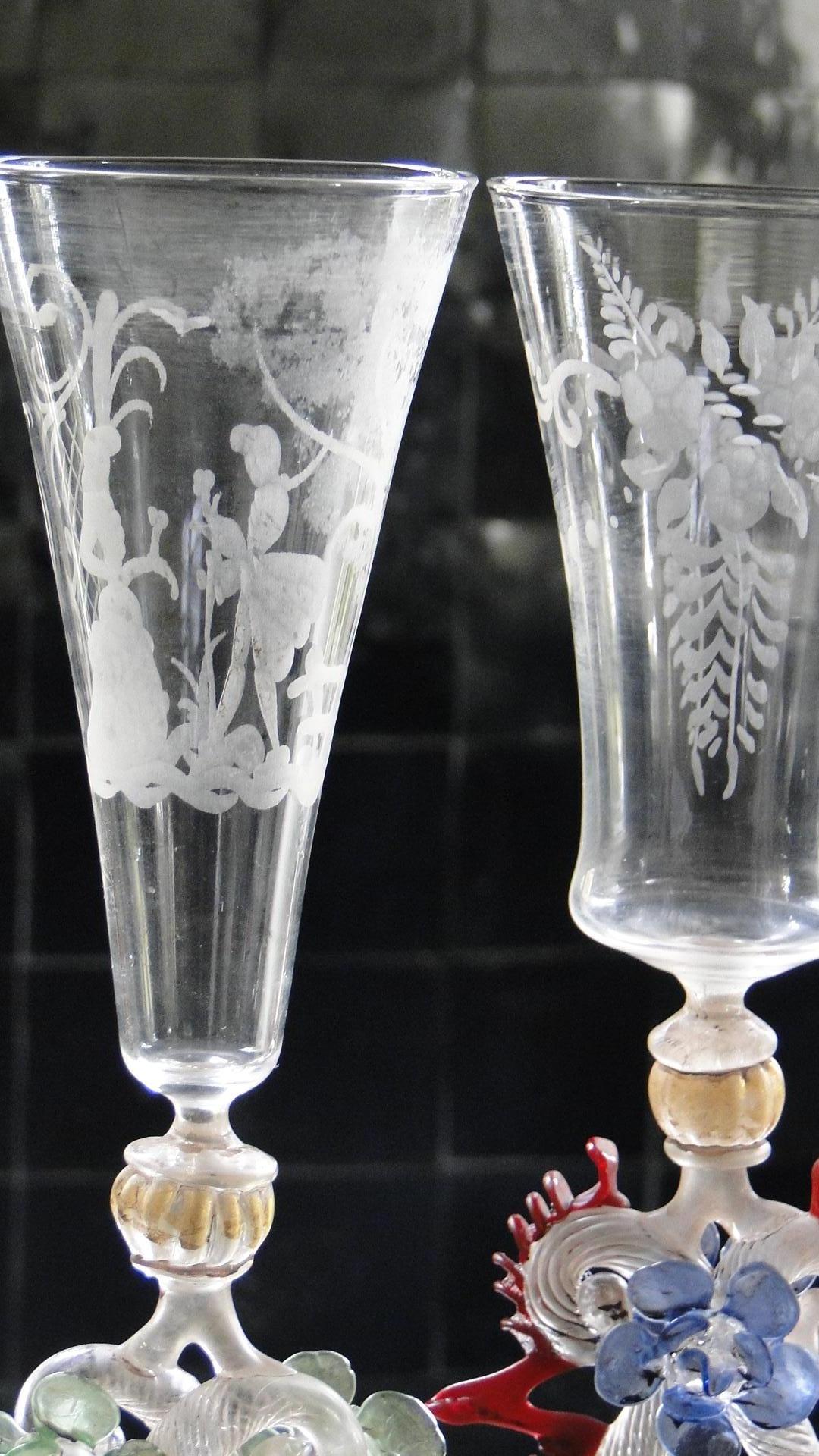 Early 20th Century Set of 6 Murano Champagne Flutes 20th Century Glass Blown For Sale