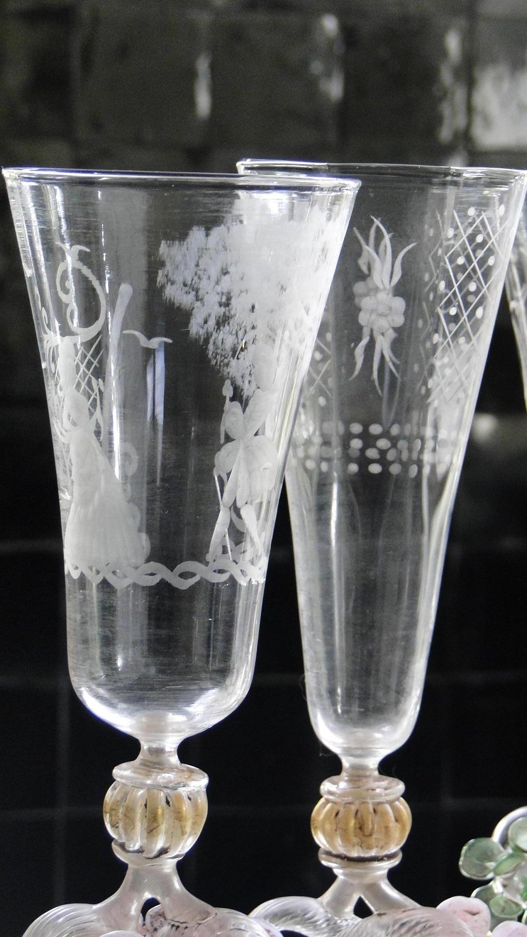 Set of 6 Murano Champagne Flutes 20th Century Glass Blown For Sale 1