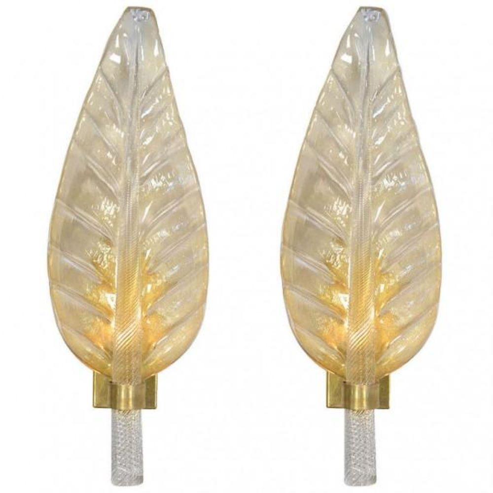 Set of Murano Glass Leaf Form Sconces