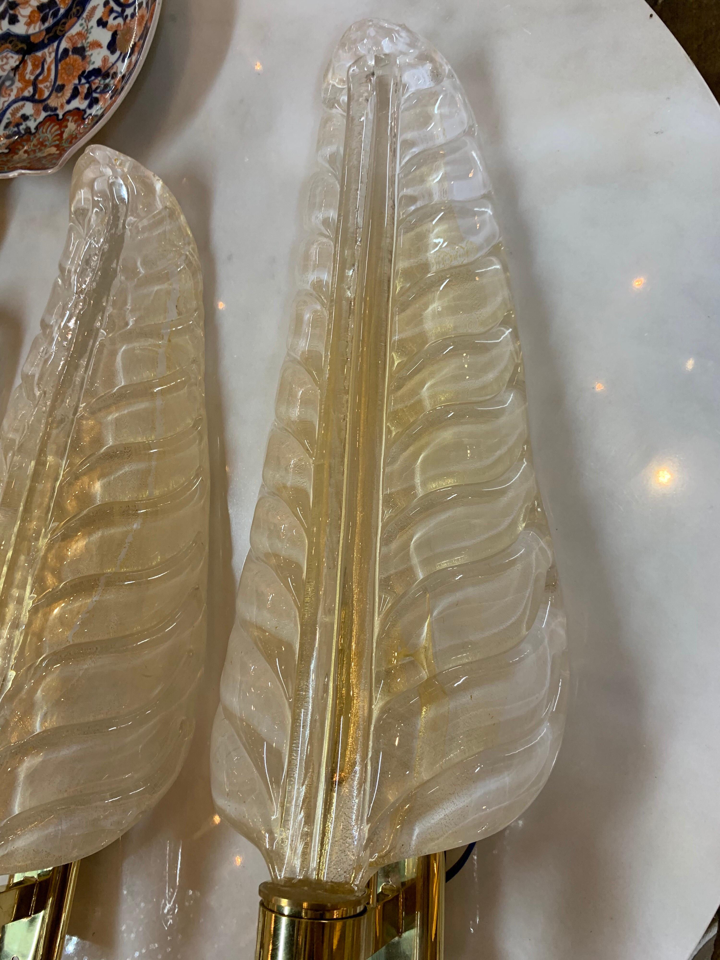 Set of Murano Glass Leaf Form Sconces (Messing)