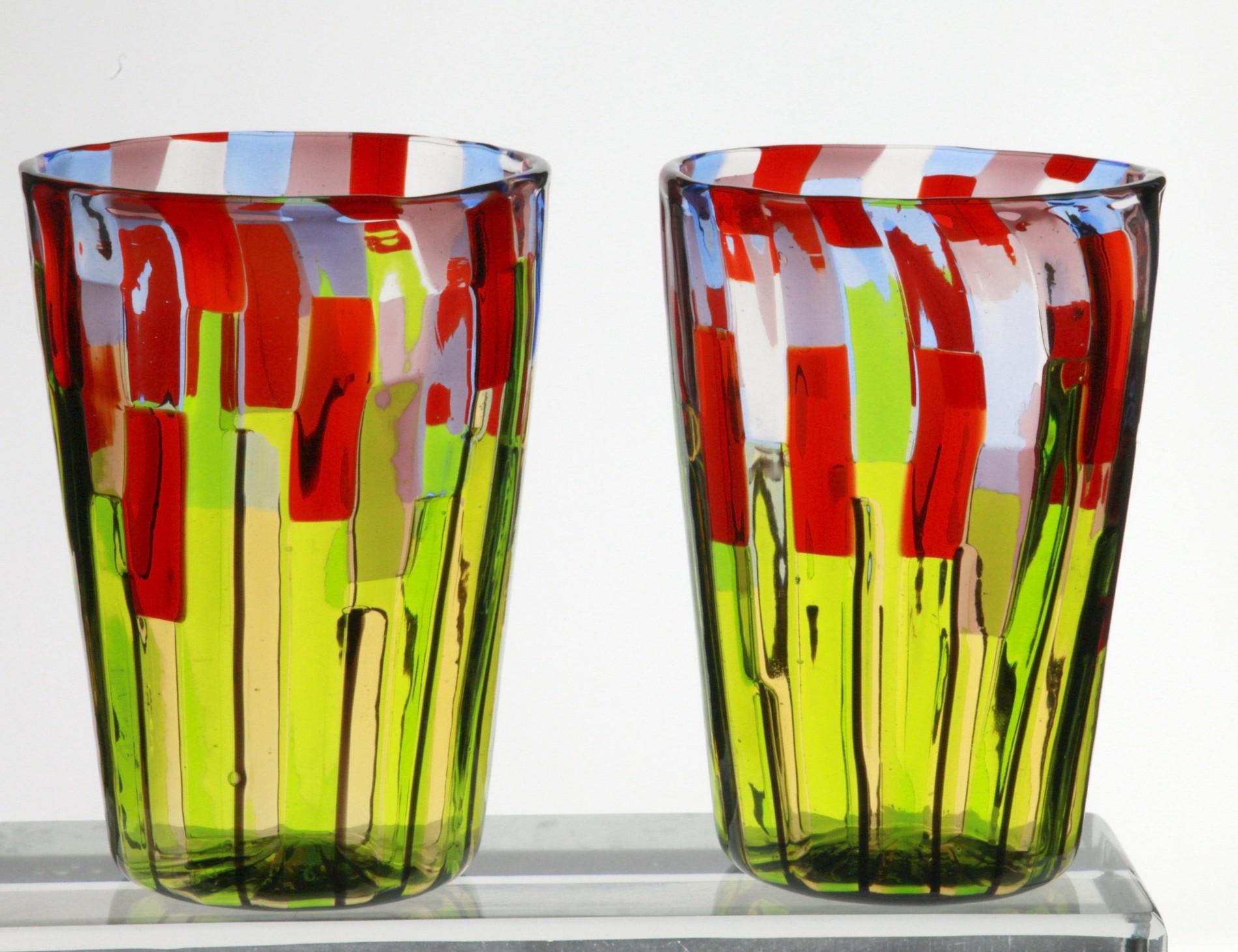 Set of 6 Murano Glass Tumblers, Blooming Field with Poppies and Lavender, Signed For Sale 5