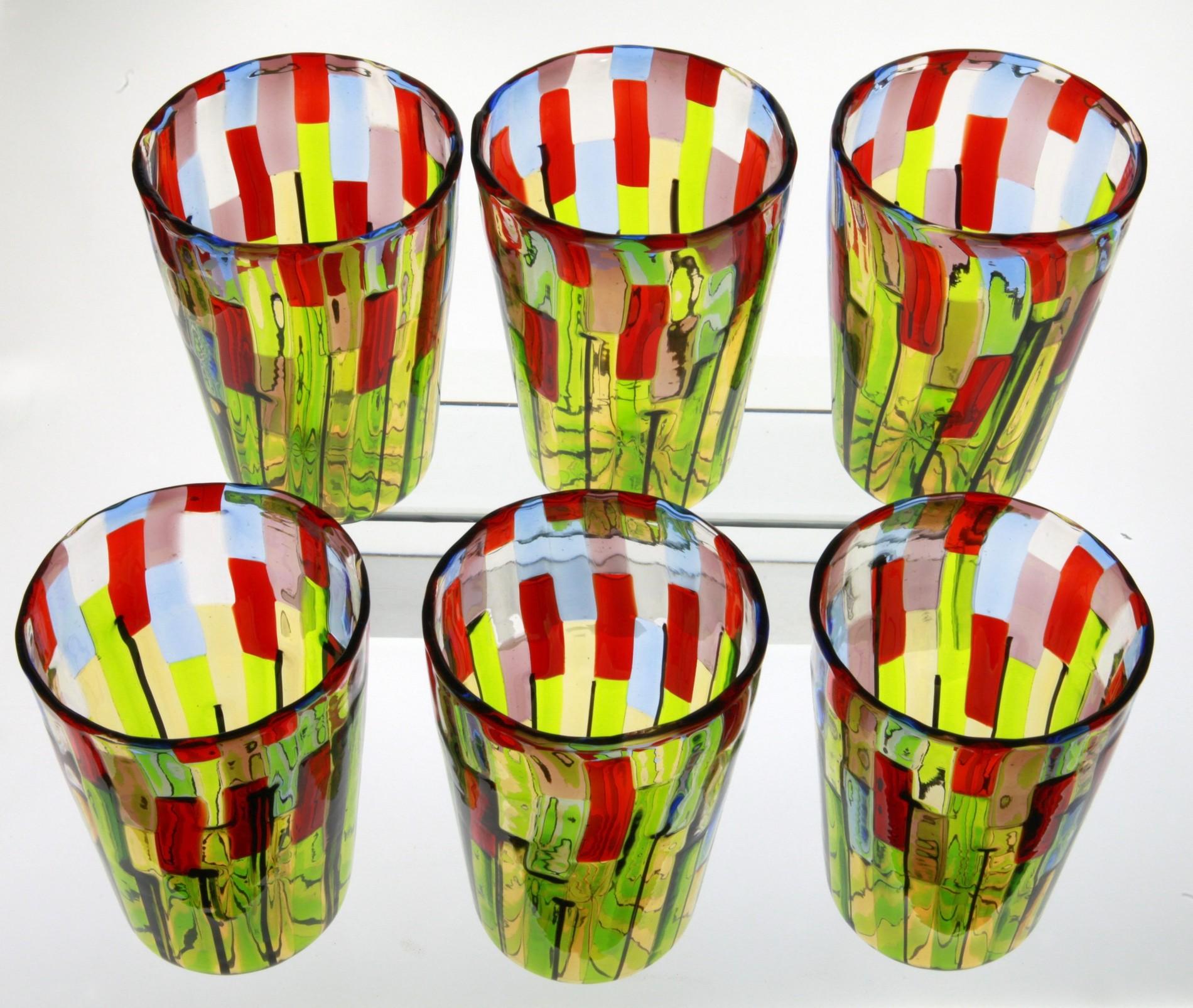 Set of 6 Murano Glass Tumblers, Blooming Field with Poppies and Lavender, Signed For Sale 6