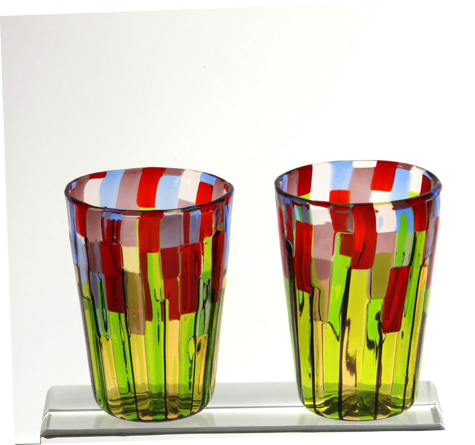 Set of 6 Murano Glass Tumblers, Blooming Field with Poppies and Lavender, Signed For Sale 9