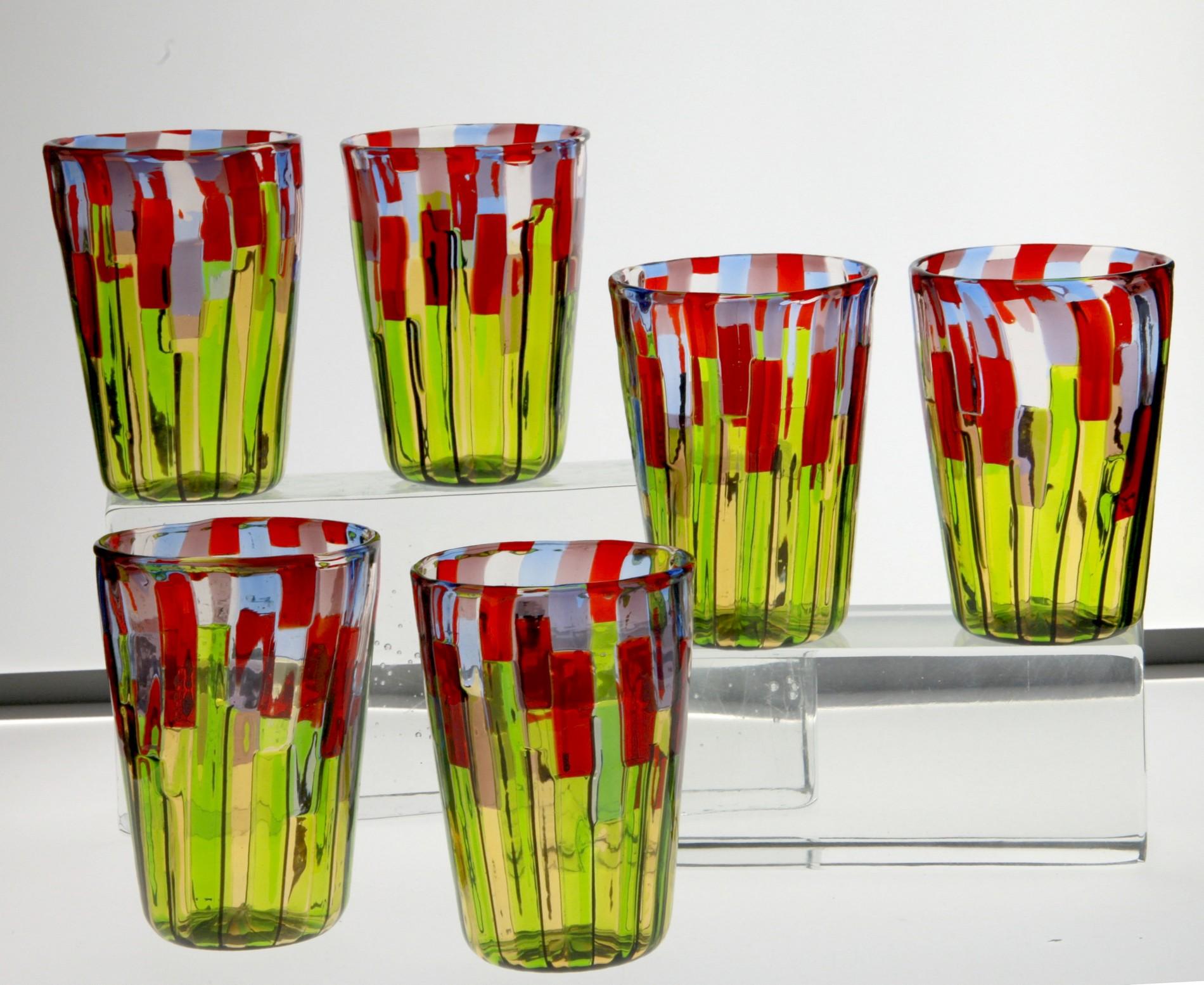 Set of 6 Murano Glass Tumblers, Blooming Field with Poppies and Lavender, Signed For Sale 13