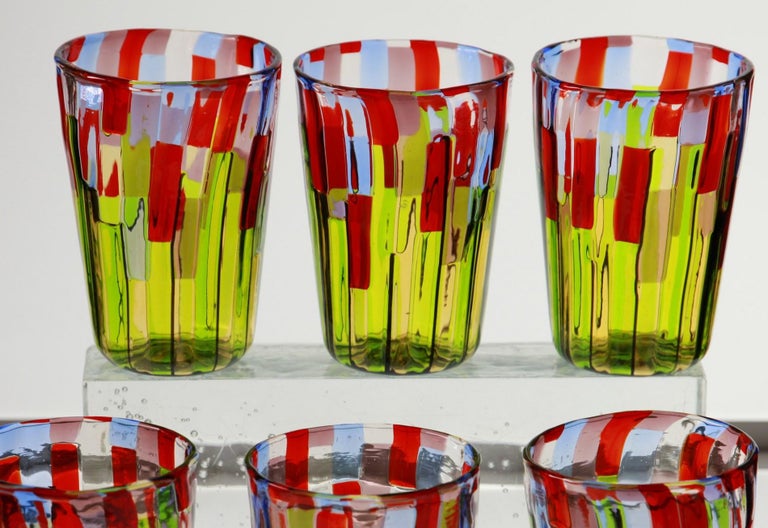 Set of 6 Murano Glass Tumblers, Blooming Field with Poppies and