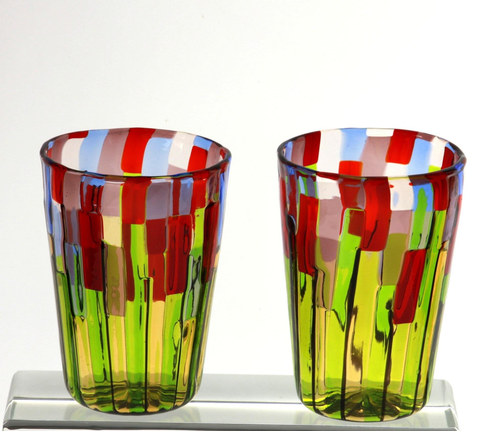 Set of 6 Murano Glass Tumblers, Blooming Field with Poppies and Lavender, Signed For Sale 2
