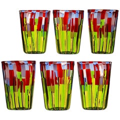 Gobelet en verre de Murano, champ en fleurs avec peupliers et lavande, prix unité
