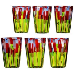 Used Murano Glass Tumbler, Blooming Field with Poppies and Lavender, unit price