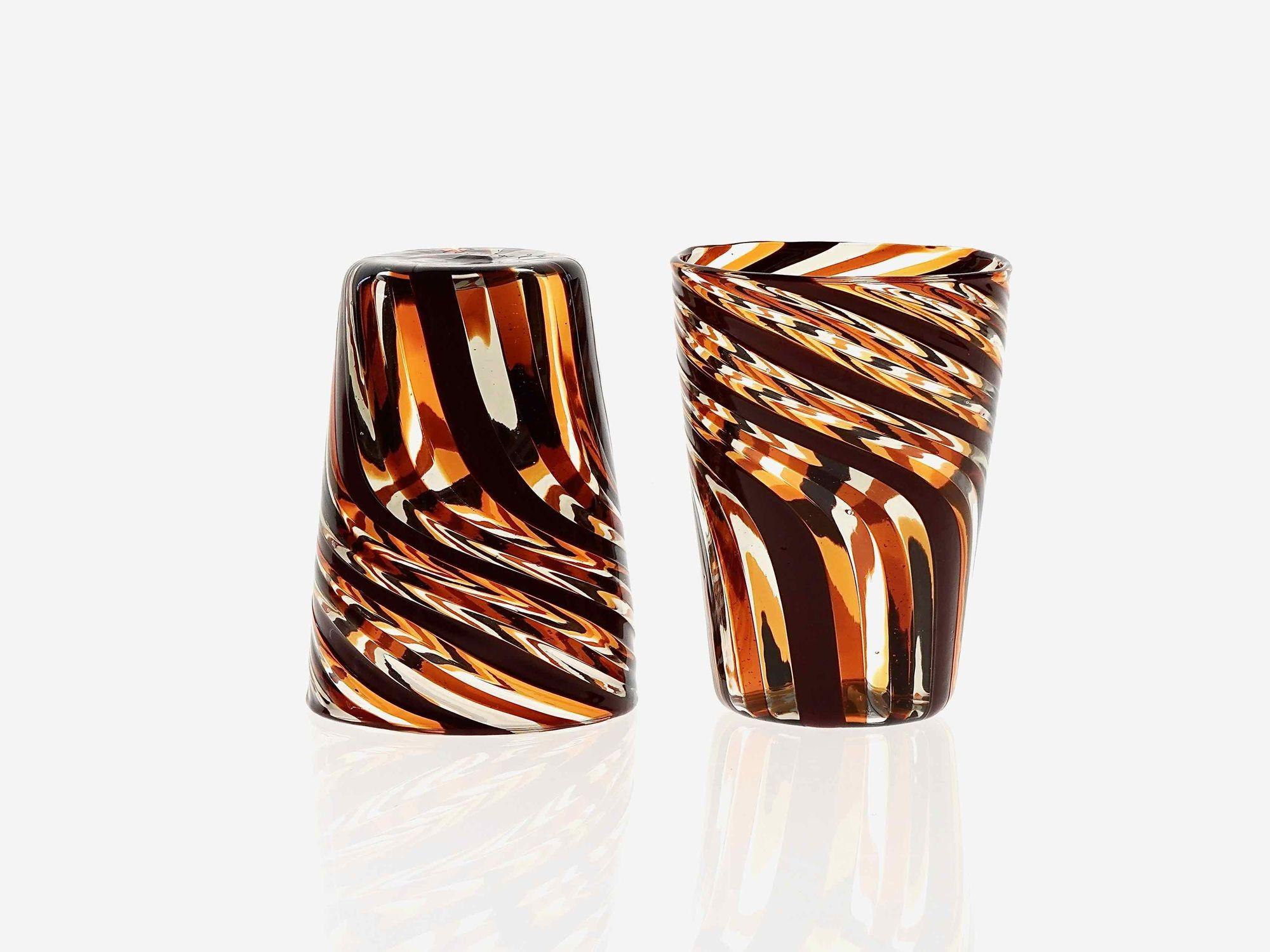 Set of 6 Murano Glass Tumblers, Mezzo Ritorto in Brown and Amber hues, Signed For Sale 8