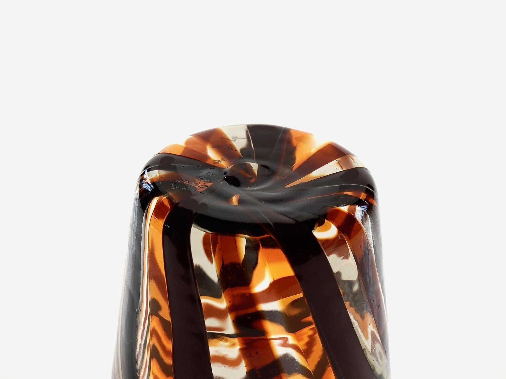 Set of 6 Murano Glass Tumblers, Mezzo Ritorto in Brown and Amber hues, Signed For Sale 12