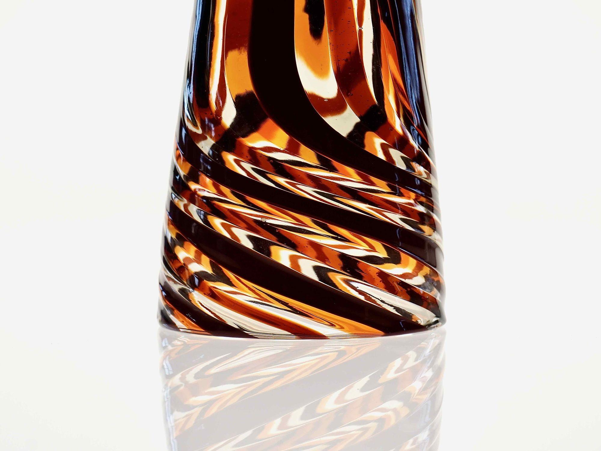 Set of 6 Murano Glass Tumblers, Mezzo Ritorto in Brown and Amber hues, Signed For Sale 13
