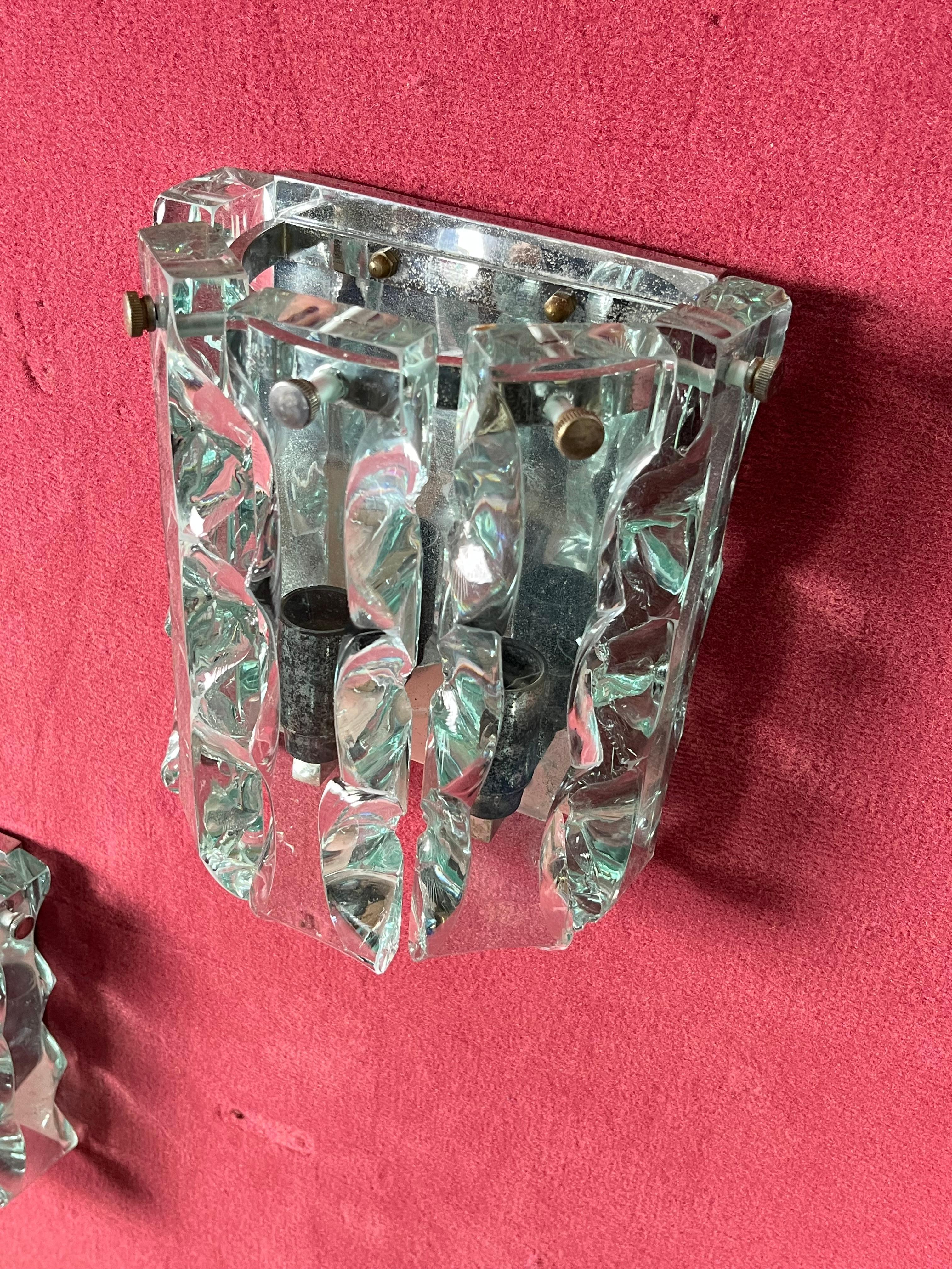 Set of 6 Murano Glass Wall Lamps attributed to P. Chiesa for Fontana Arte, 1960s For Sale 4