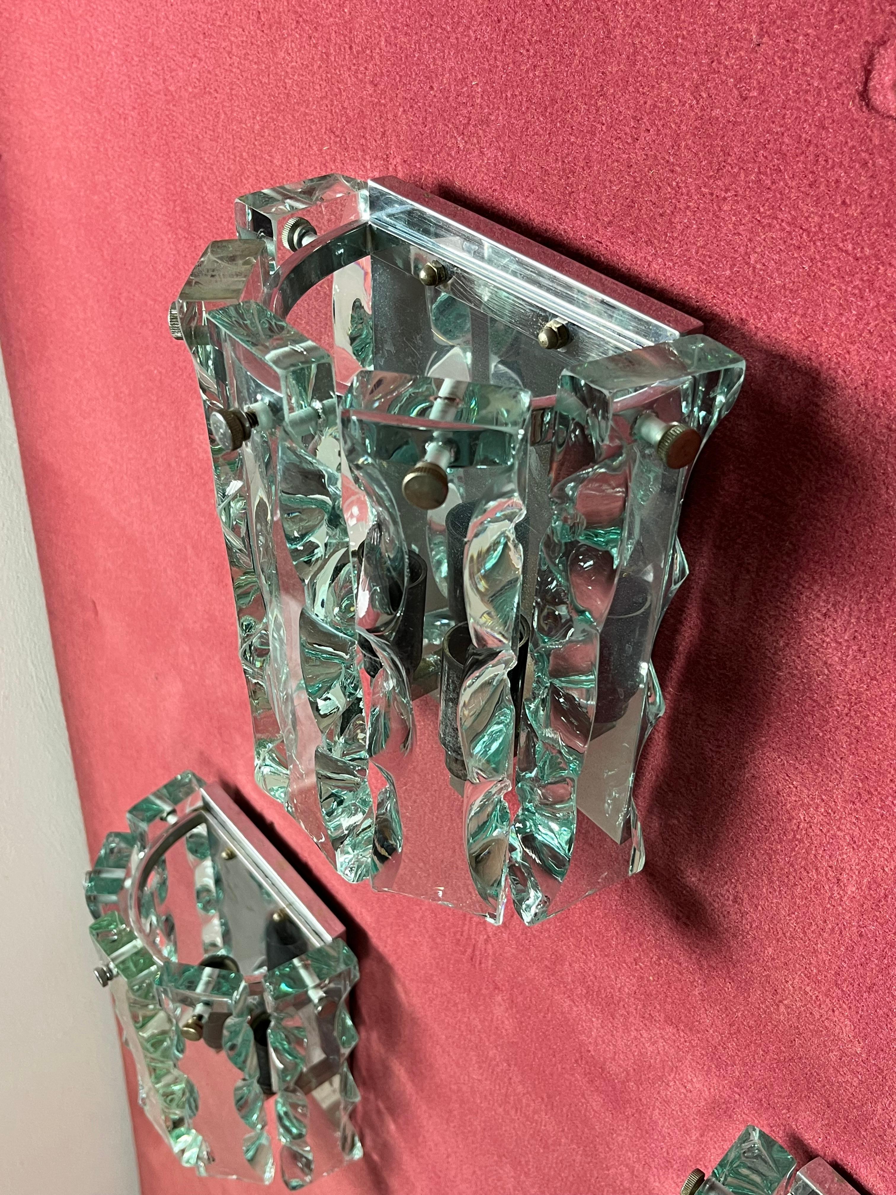 Set of 6 Murano Glass Wall Lamps attributed to P. Chiesa for Fontana Arte, 1960s In Good Condition For Sale In Palermo, IT