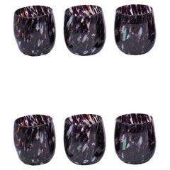 Set of 6 Murano Glasses Color "Black", Goto Botte Handmade, Murano Made in Italy
