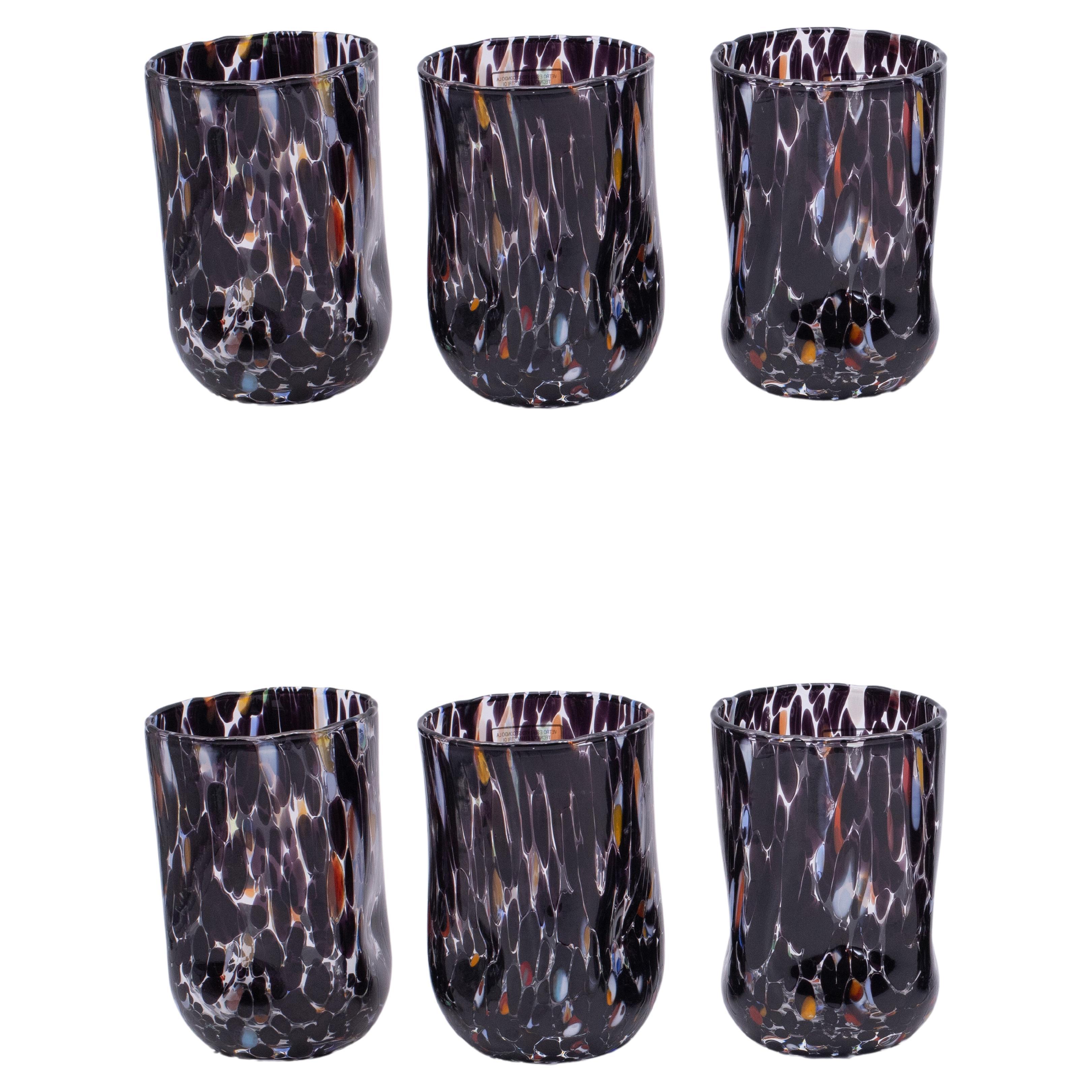 Set of 6 Murano glasses color "Black" handmade, Murano glass Made in Italy
