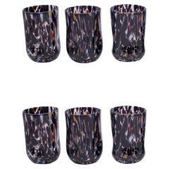 Set of 6 Murano glasses color "Black" handmade, Murano glass Made in Italy