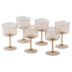 Retro Set of 6 Murano Glasses with Swirl in Stem, 1950's