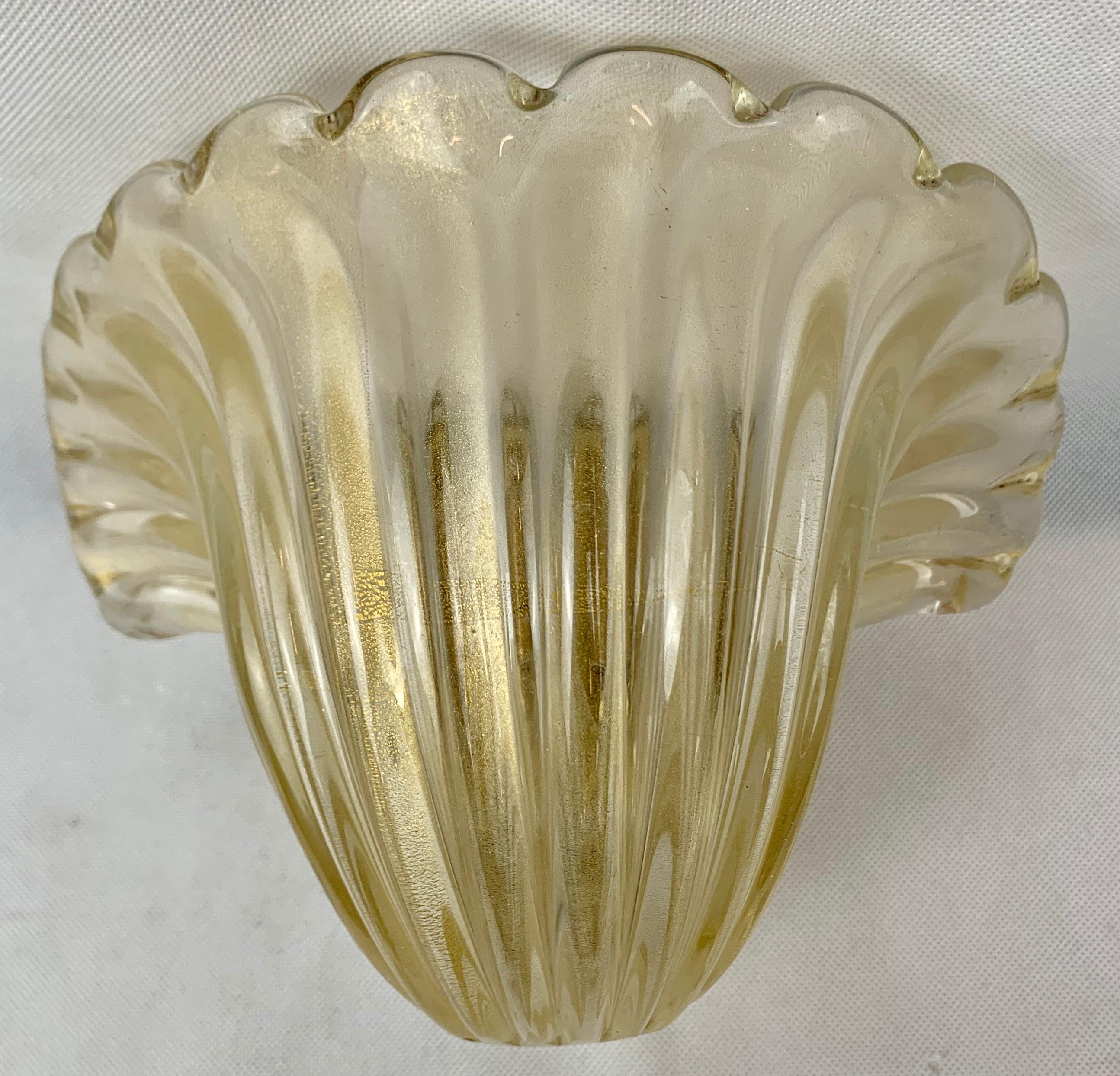 Hand-Crafted Murano Aventurine Gold Flecked Blown Wall Sconces-Set of Six 