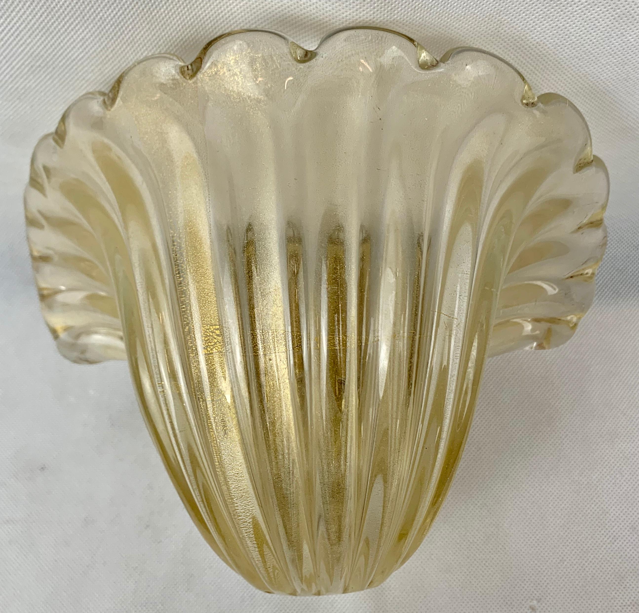 Hand-Crafted Murano Aventurine Gold Flecked Blown Wall Sconces-Set of Six