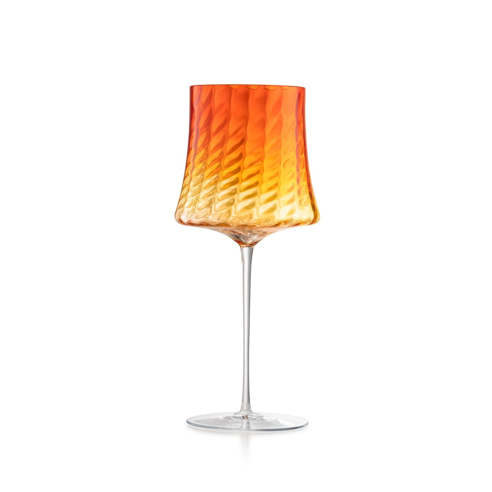 Modern Set of 6 Murano Hand-Blown Red Wine Glasses in Assorted Colors Made in Venice For Sale