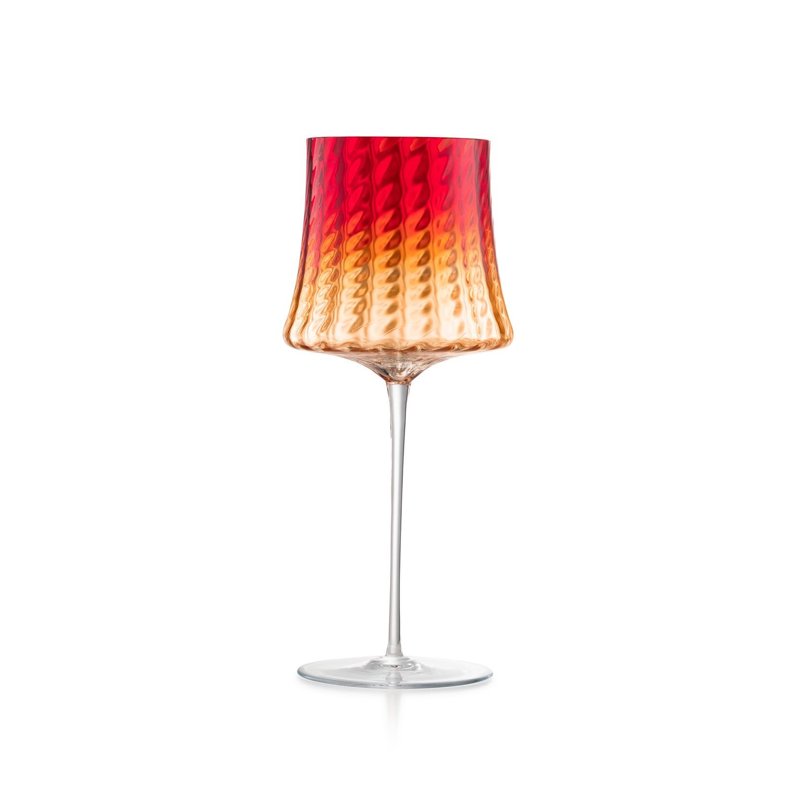 Italian Set of 6 Murano Hand-Blown Red Wine Glasses in Assorted Colors Made in Venice For Sale
