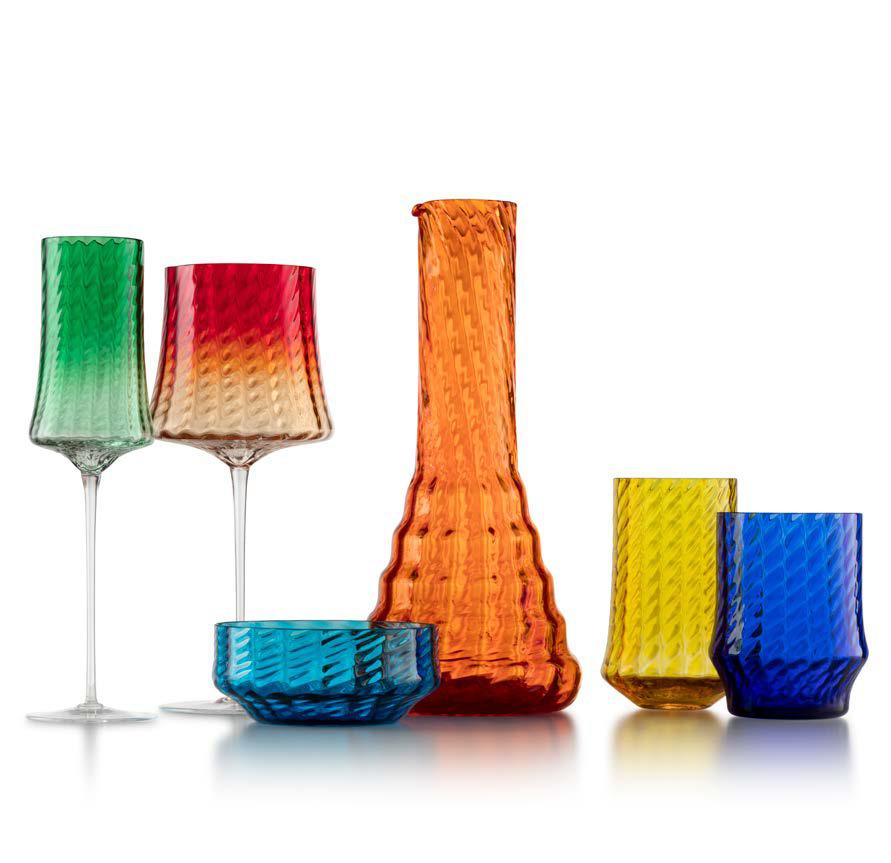 Blown Glass Set of 6 Murano Hand-Blown Red Wine Glasses in Assorted Colors Made in Venice For Sale