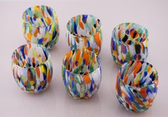 Set of 6 Murano shot glasses color "Arlecchino" handmade, Murano Glass