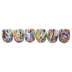 Ensemble de 6 verres de Murano couleur Arlecchino, faits à la main, verre de Murano