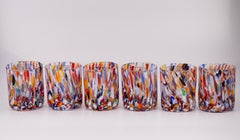 Ensemble de 6 verres de Murano couleur "Millefiori" faits à la main, verre de Murano fabriqué en I