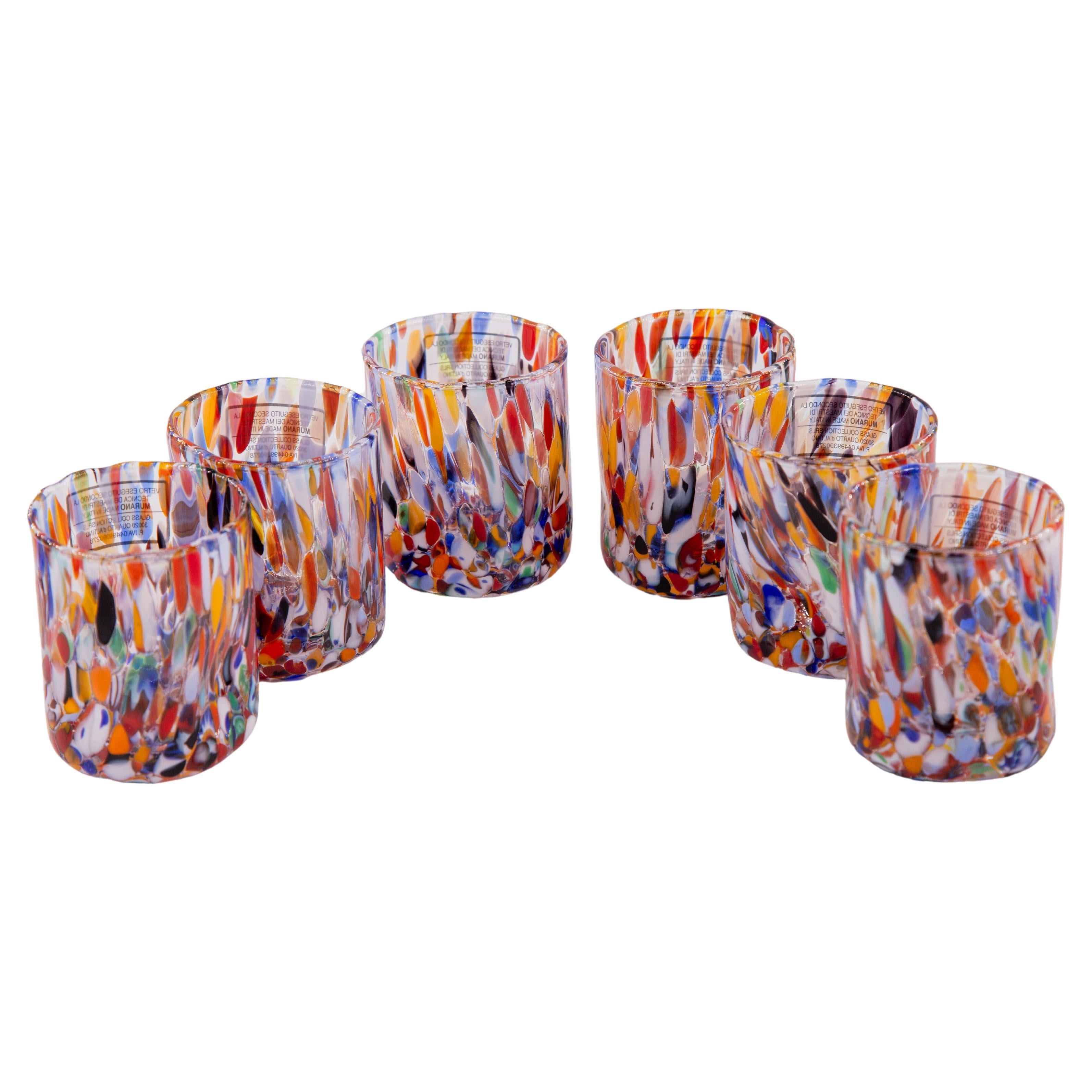 Set of 6 Murano shot glasses color "Millefiori" handmade, Murano glass Made in I For Sale