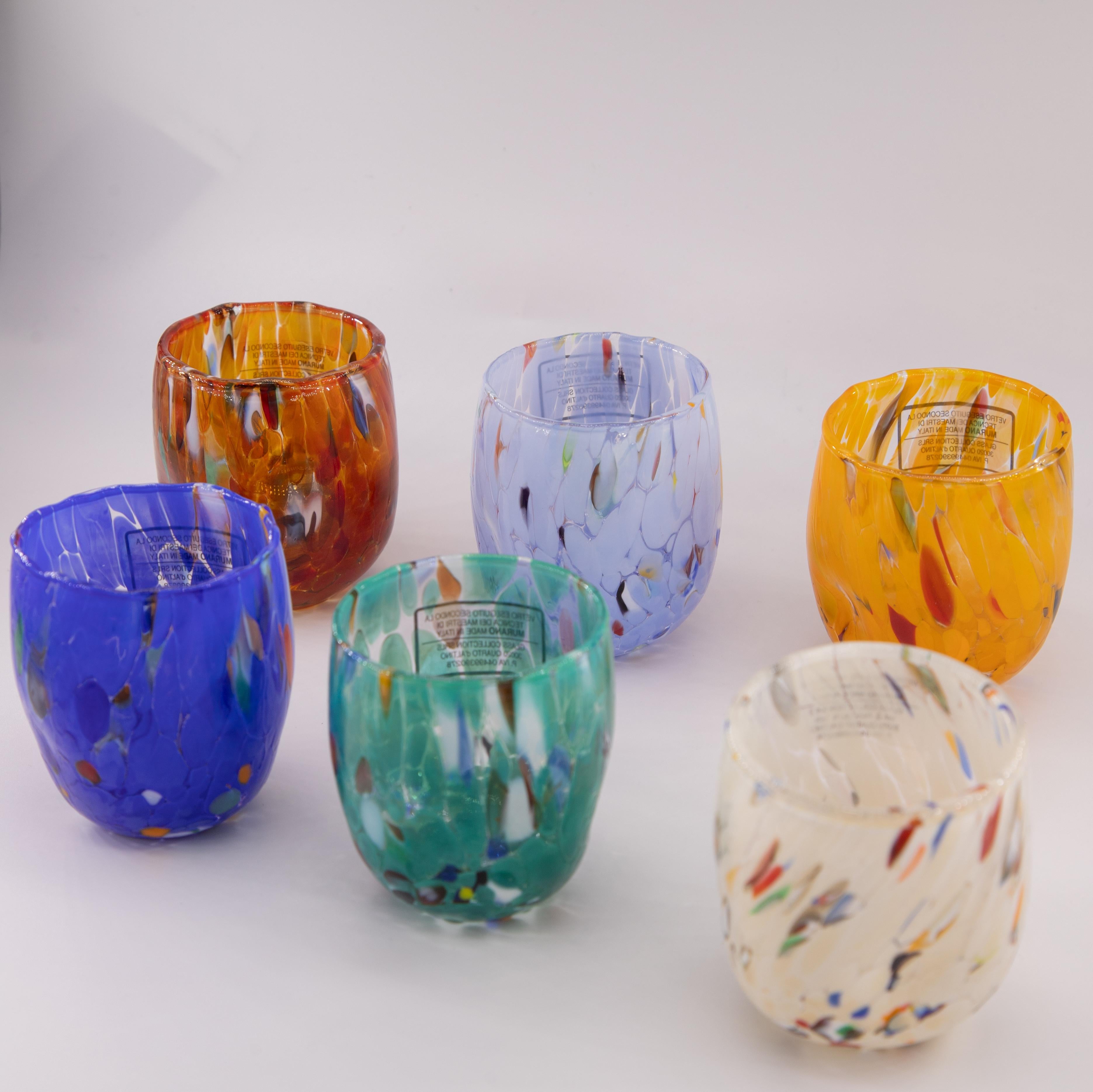 Set von 6 Murano-Spiegelgläsern in Farbe „Multicolor“, handgefertigt, hergestellt in Italien im Angebot 1