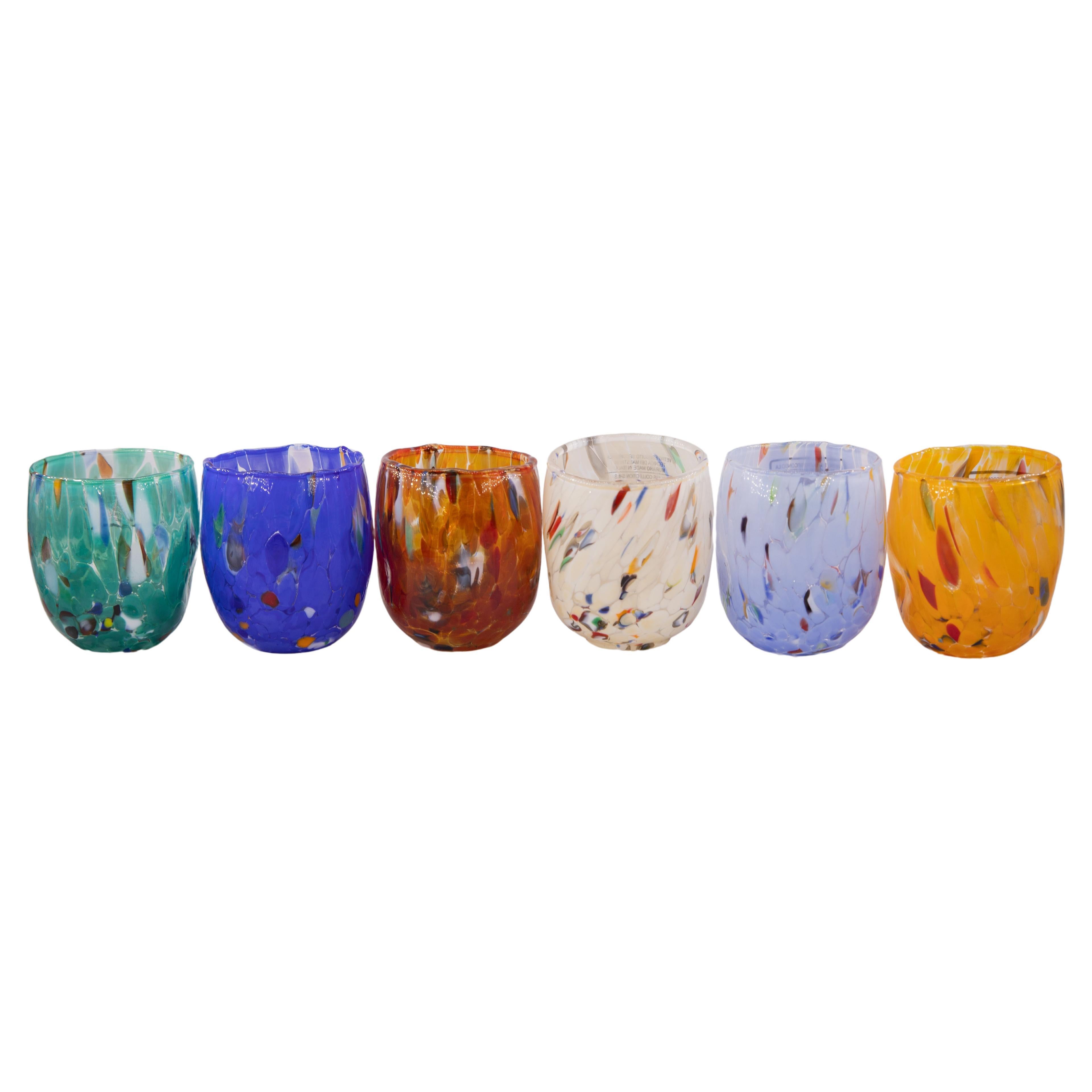 Set of 6 Murano shot glasses color "Multicolor" handmade, Made in Italy