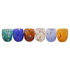 Set of 6 Murano shot glasses color "Multicolor" handmade, Made in Italy