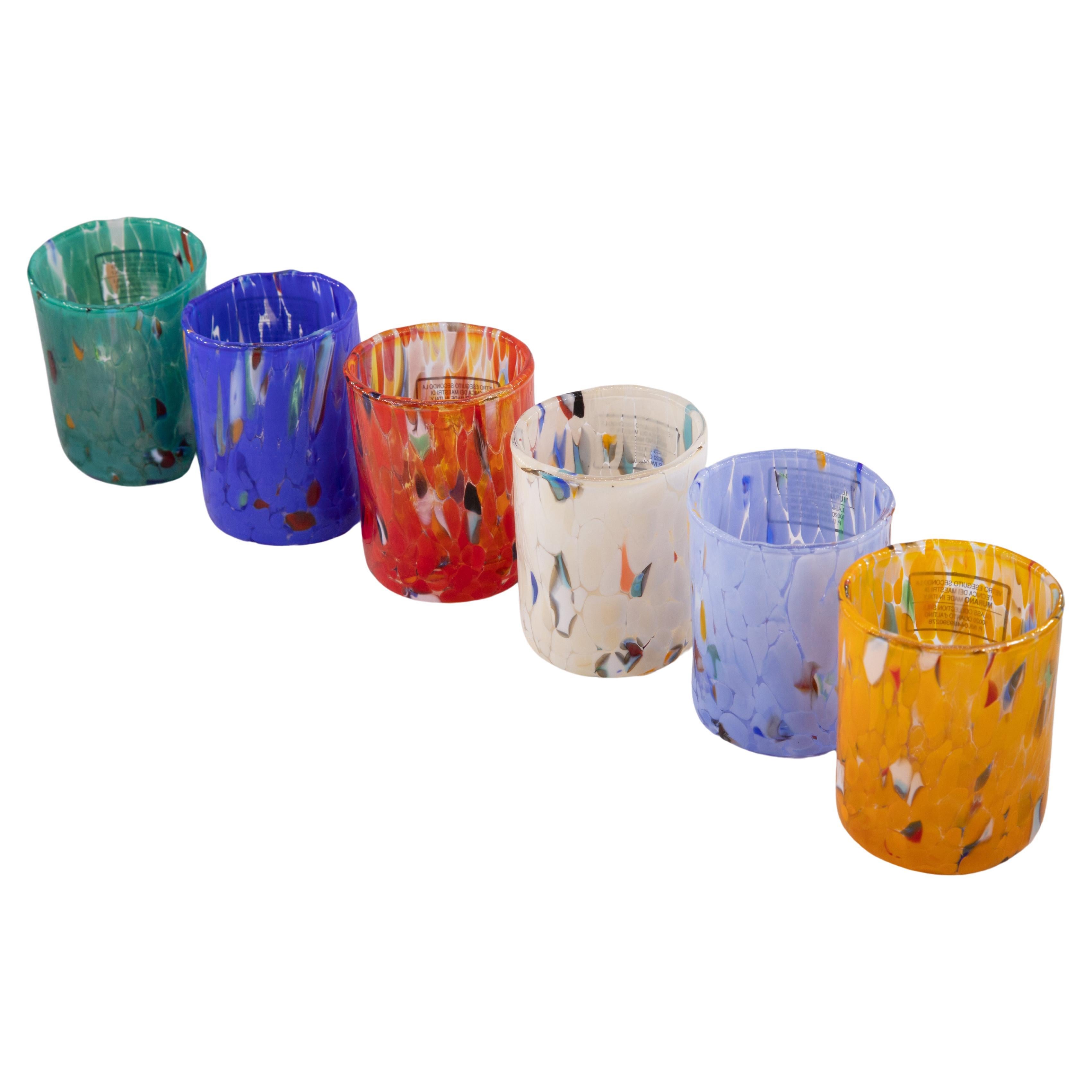 Set von 6 Murano-Spiegelgläsern in Farbe „Multicolor“, handgefertigt, hergestellt in Italien