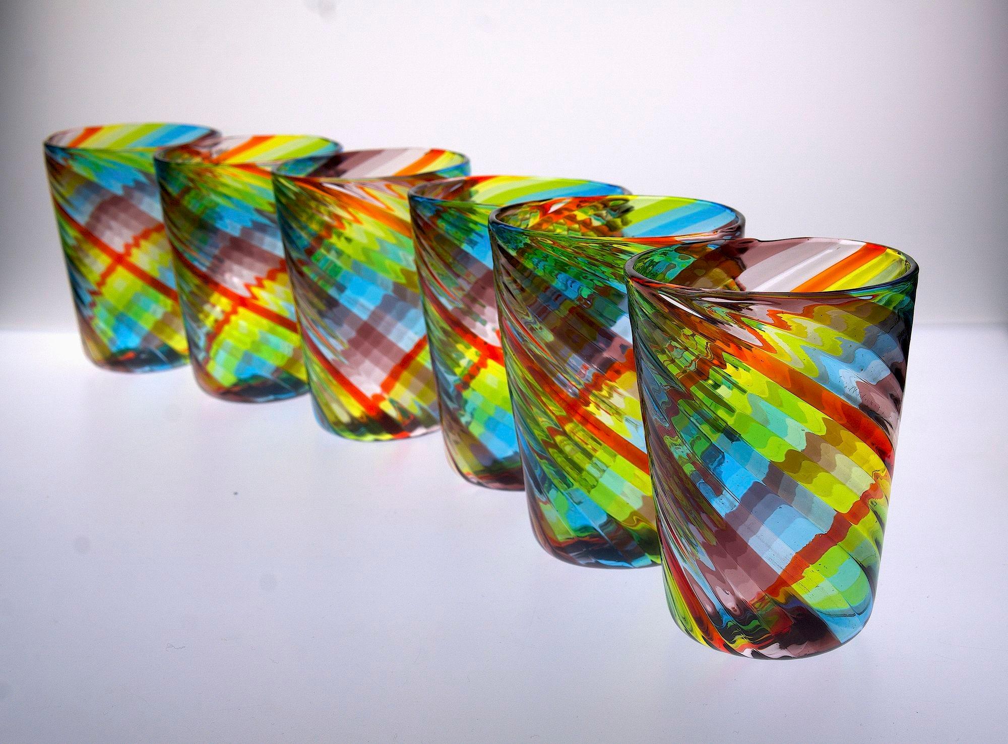 Ensemble de 6 verres de Murano, Tartan, 4 améthystes, 3 bleus, 4 verts, un rouge Ritorto en vente 8