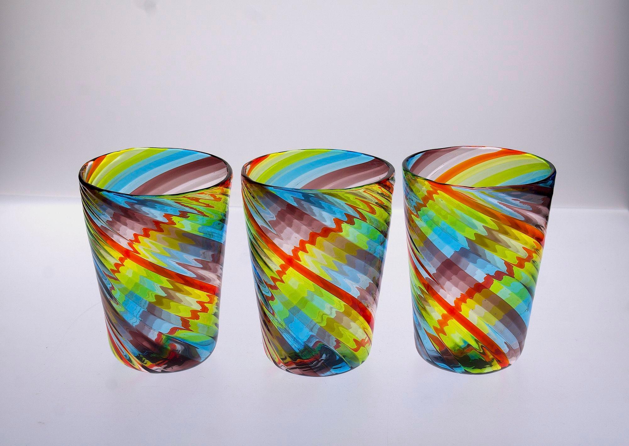 Ensemble de 6 verres de Murano, Tartan, 4 améthystes, 3 bleus, 4 verts, un rouge Ritorto en vente 12