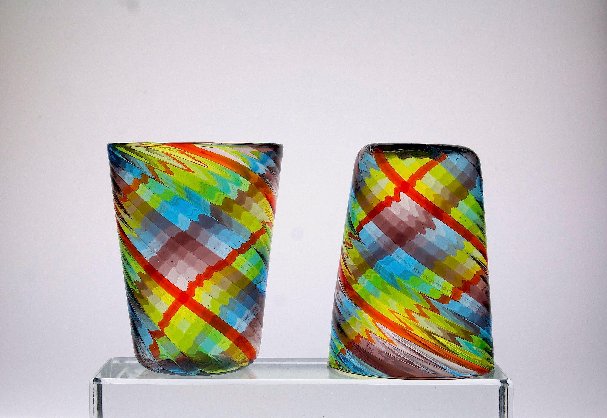 Ensemble de 6 verres de Murano, Tartan, 4 améthystes, 3 bleus, 4 verts, un rouge Ritorto en vente 2