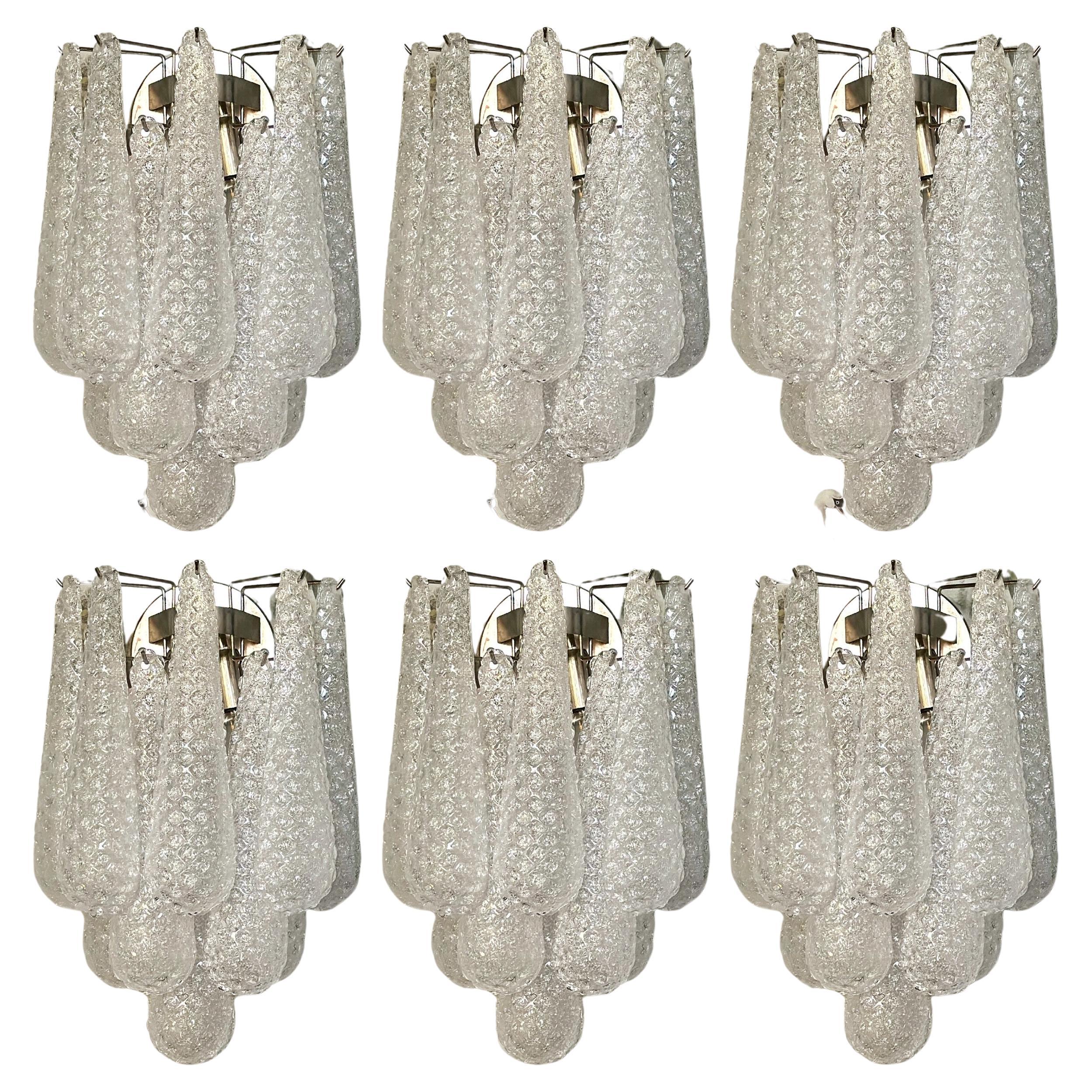 Set of 6 Murano Wall Lights with Crystal Prisms in Drop Form