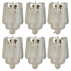 Antique Set of 6 Murano Wall Lights with Crystal Prisms in Drop Form