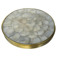 Ensemble de 6 porte-serviettes rondes en coquillage Capiz naturel et liège avec bords en laiton