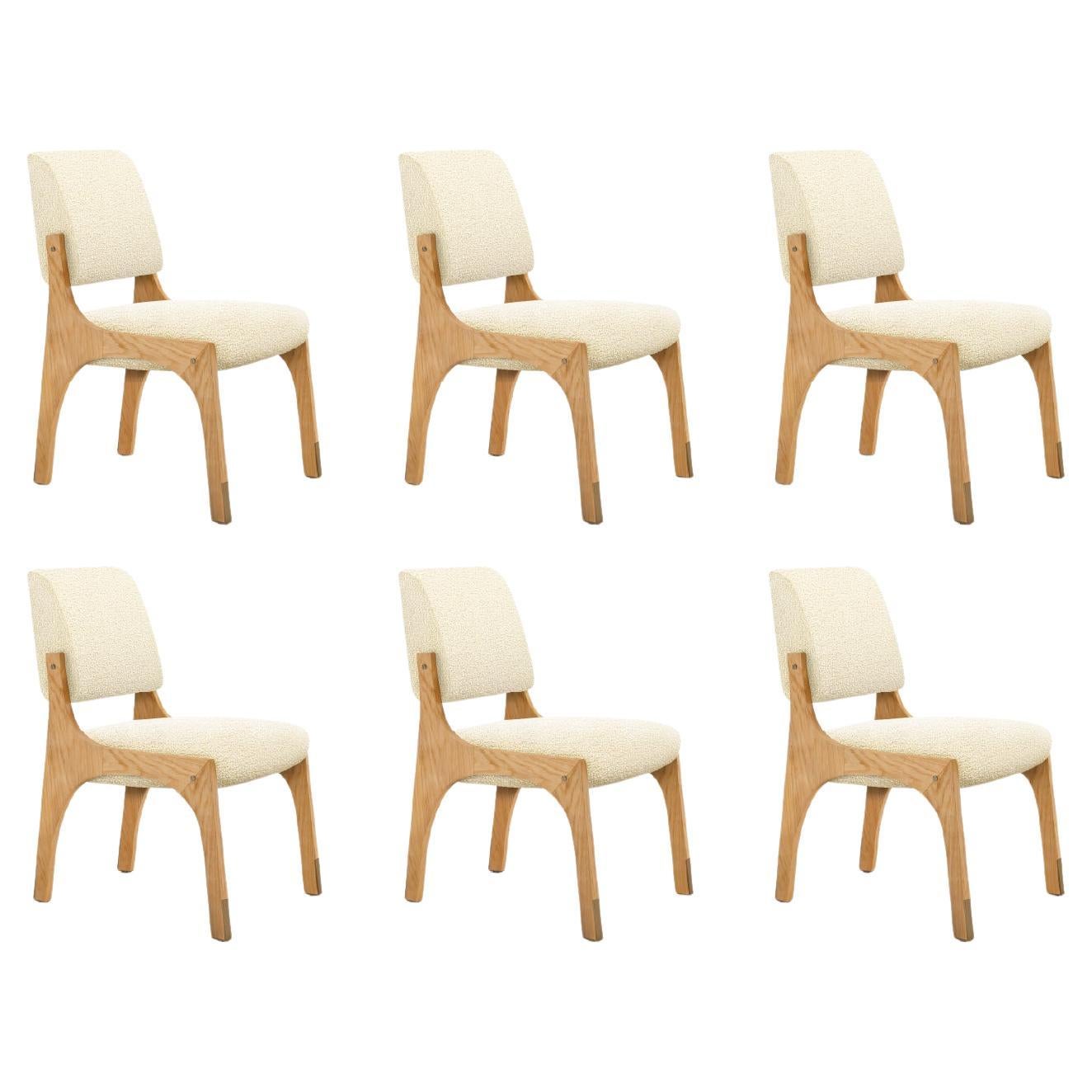 Set of 6 natural oak cream bouclé armless Arches II dining chair by InsidherLand