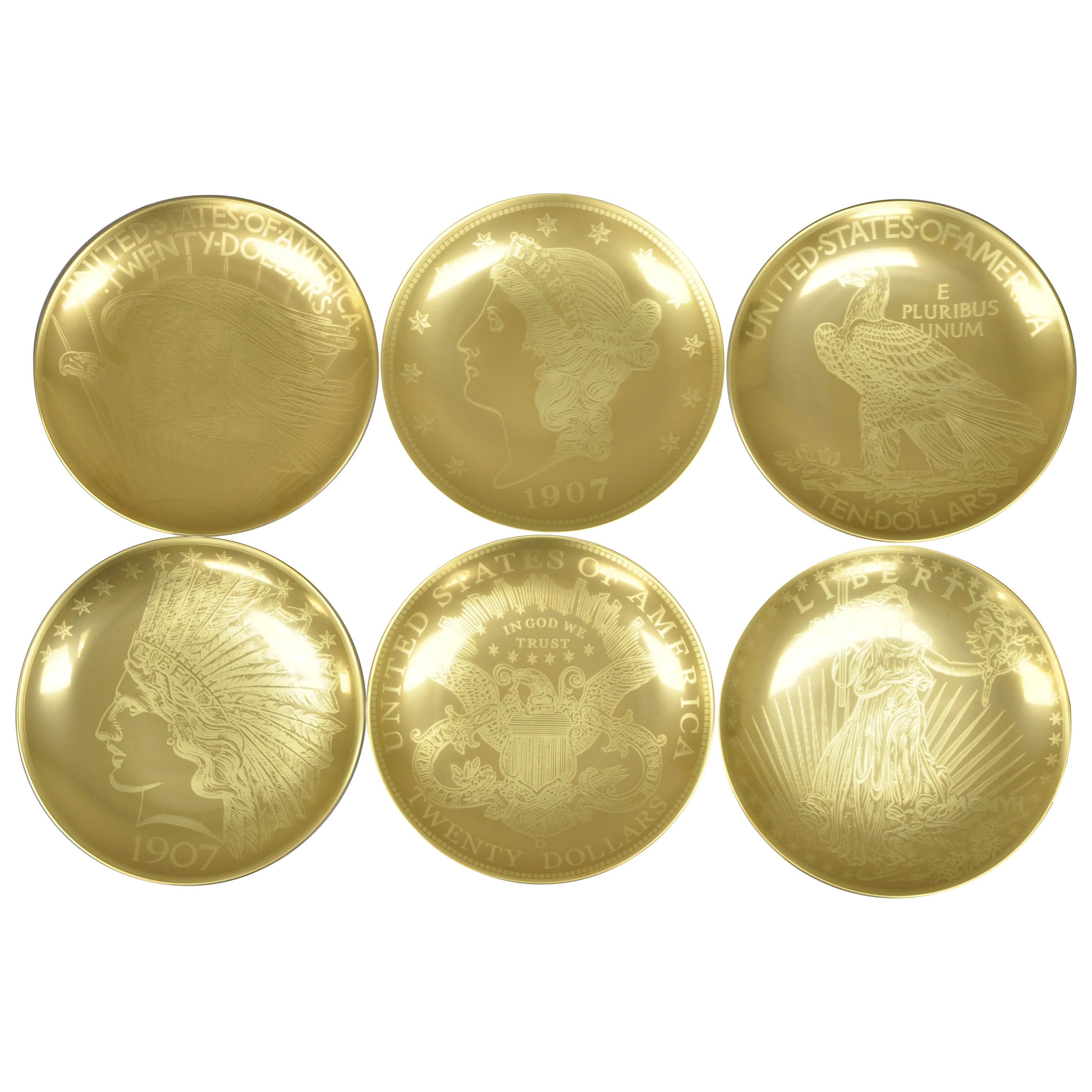 Set of 6 Neiman Marcus 95th Anniversary 1907 Gold Mintage Dessert Plates