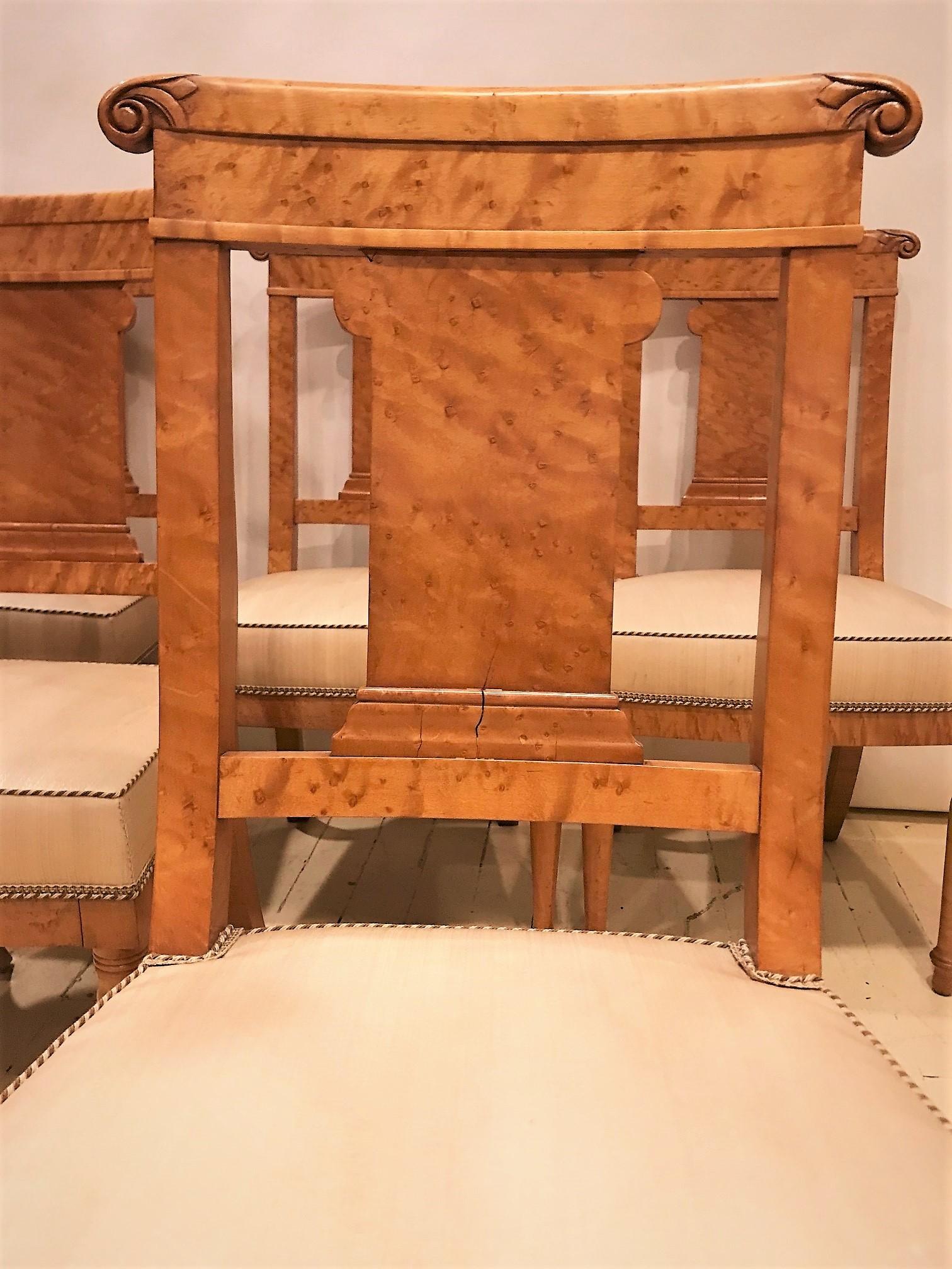 These beautiful dining chairs were at one time in the Paris estate of Eleanor Post Hutton (Close), the daughter of Marjorie Merriweather Post of Post cereal fame. They have long been prized by owners with the means and taste to furnish their homes