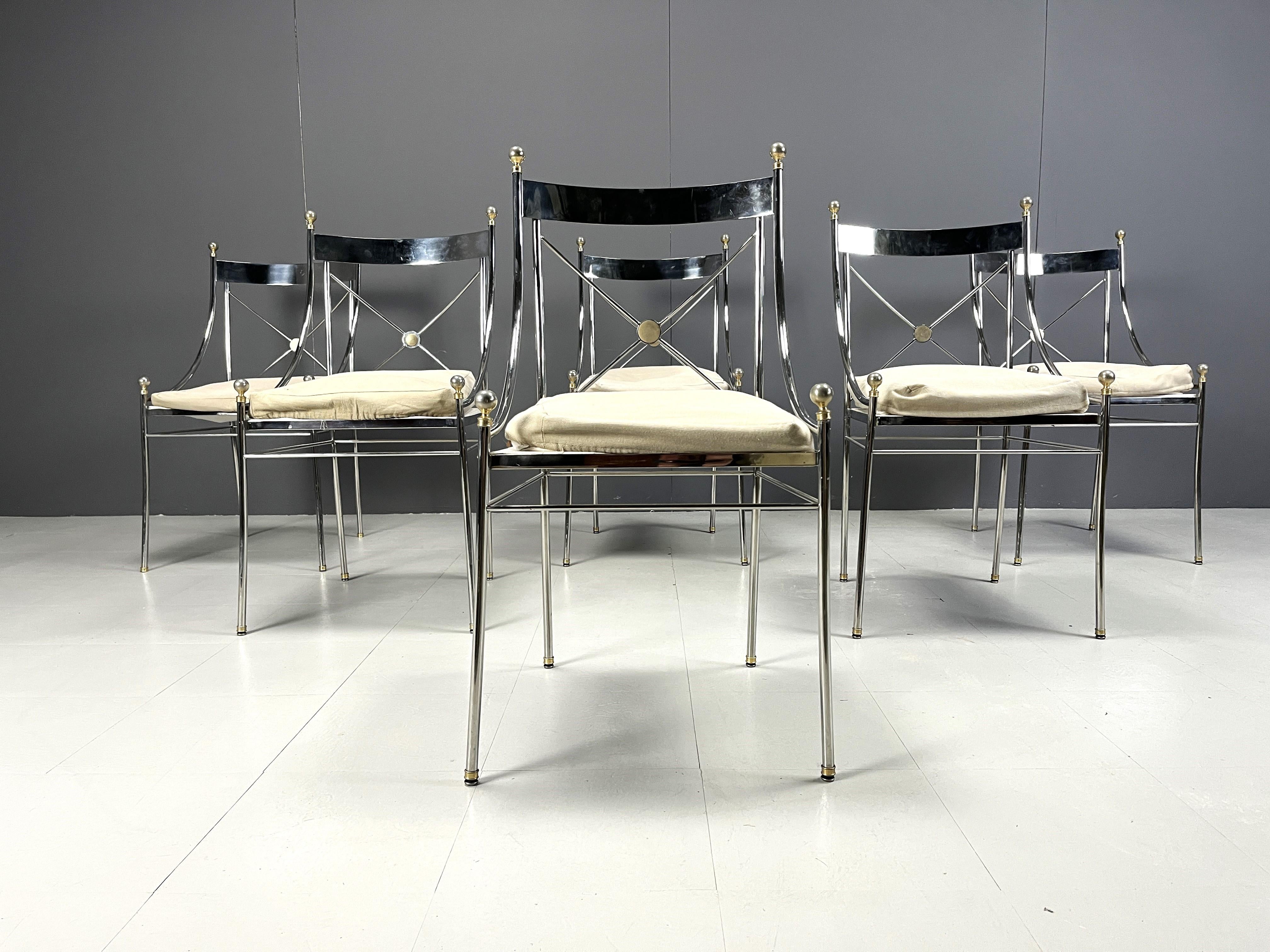 Belgian Set of 6 neoclassical dining chairs by Belgochrom, 1970s