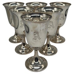 Set of 6, Newburyport Sterling Silver "A" Monogram Goblets 6.375"