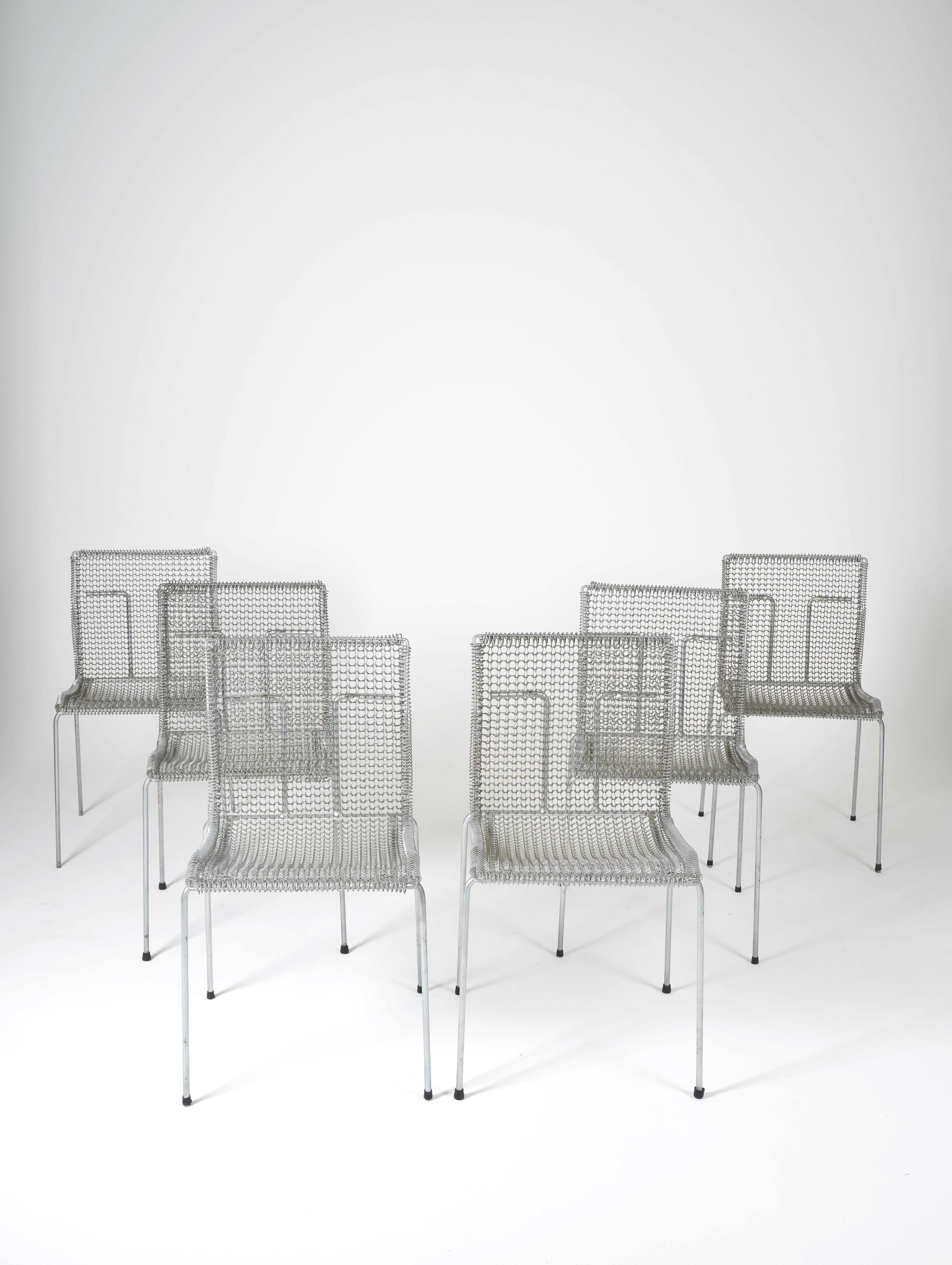 Extremely rare set of 6 timeless galvanized metal chairs by Niall O'Flynn for T Spectrum in 1997.
