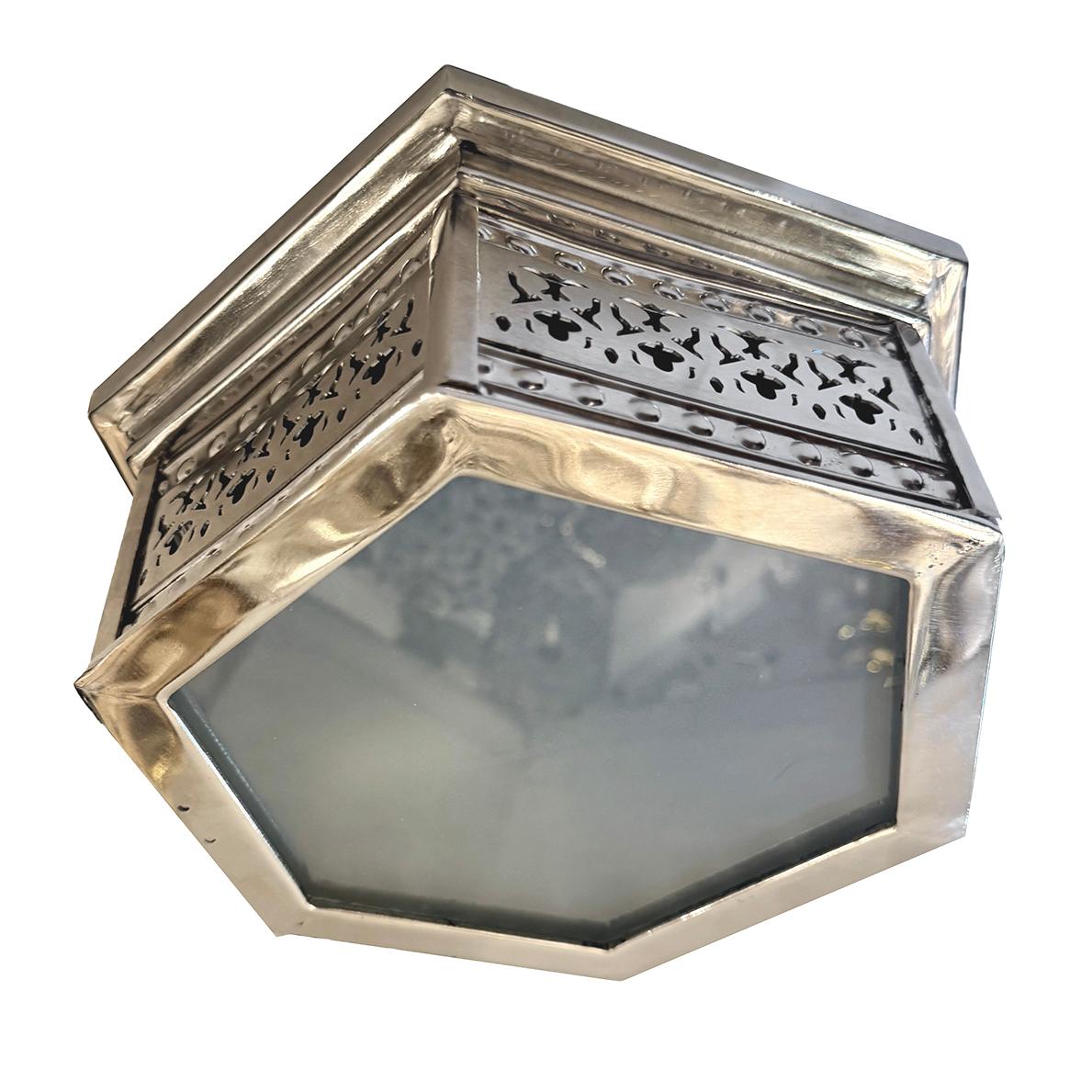 Set of English flush mounted light fixtures with 2 interior candelabra lights. 
Sold Individually.

Measurements:
Diameter: 11