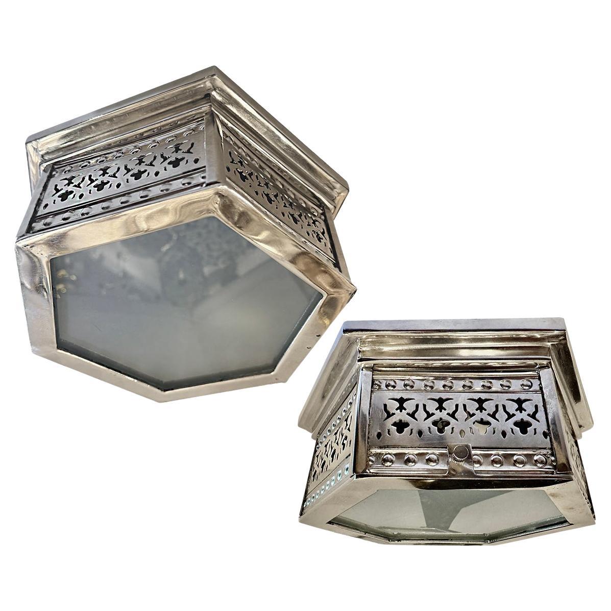 Set of 6 Nickel Plated Light Fixtures. Sold Individually For Sale