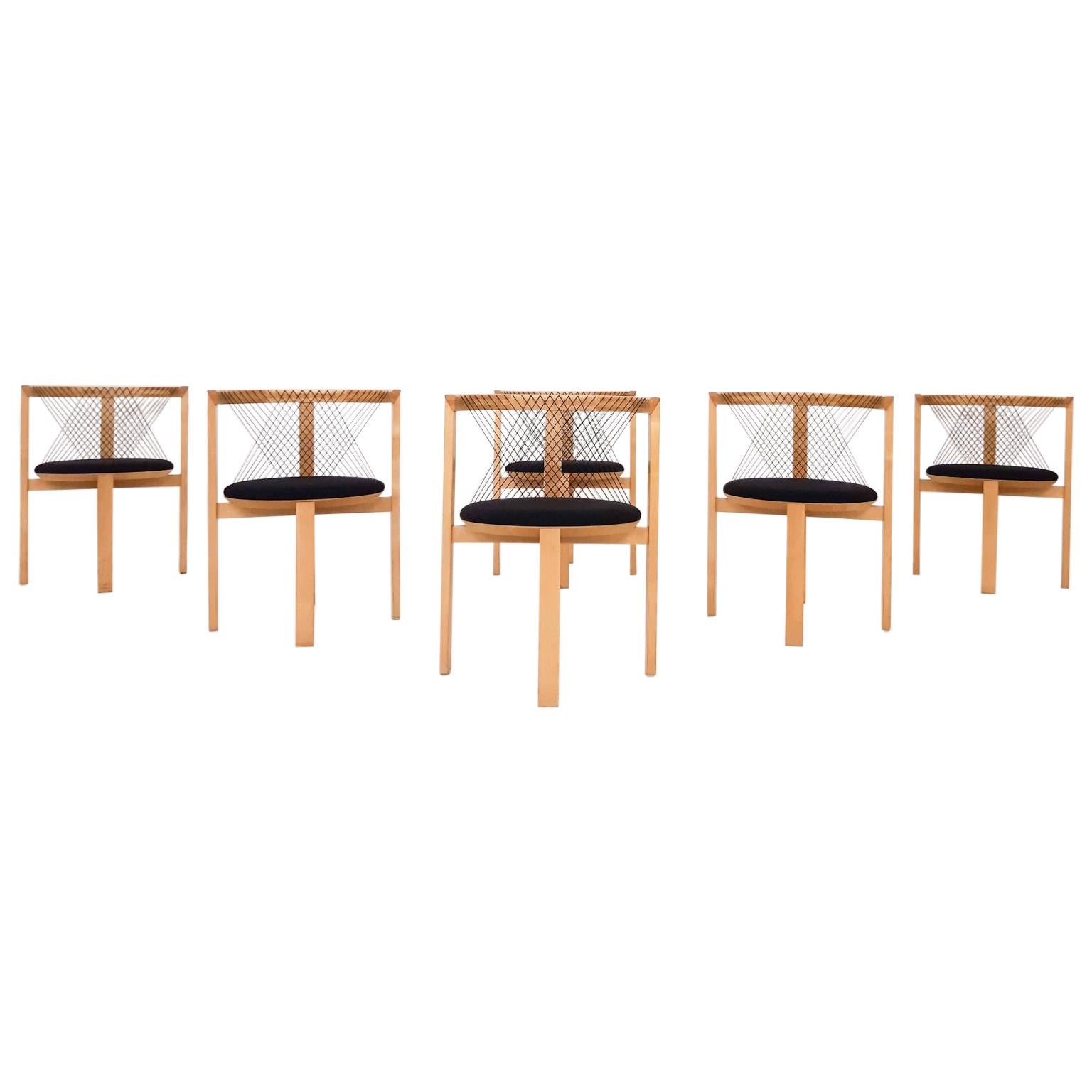 Set of 6 Niels Jorgen Haugesen for Tranekaer "String" Chairs, Denmark, 1995