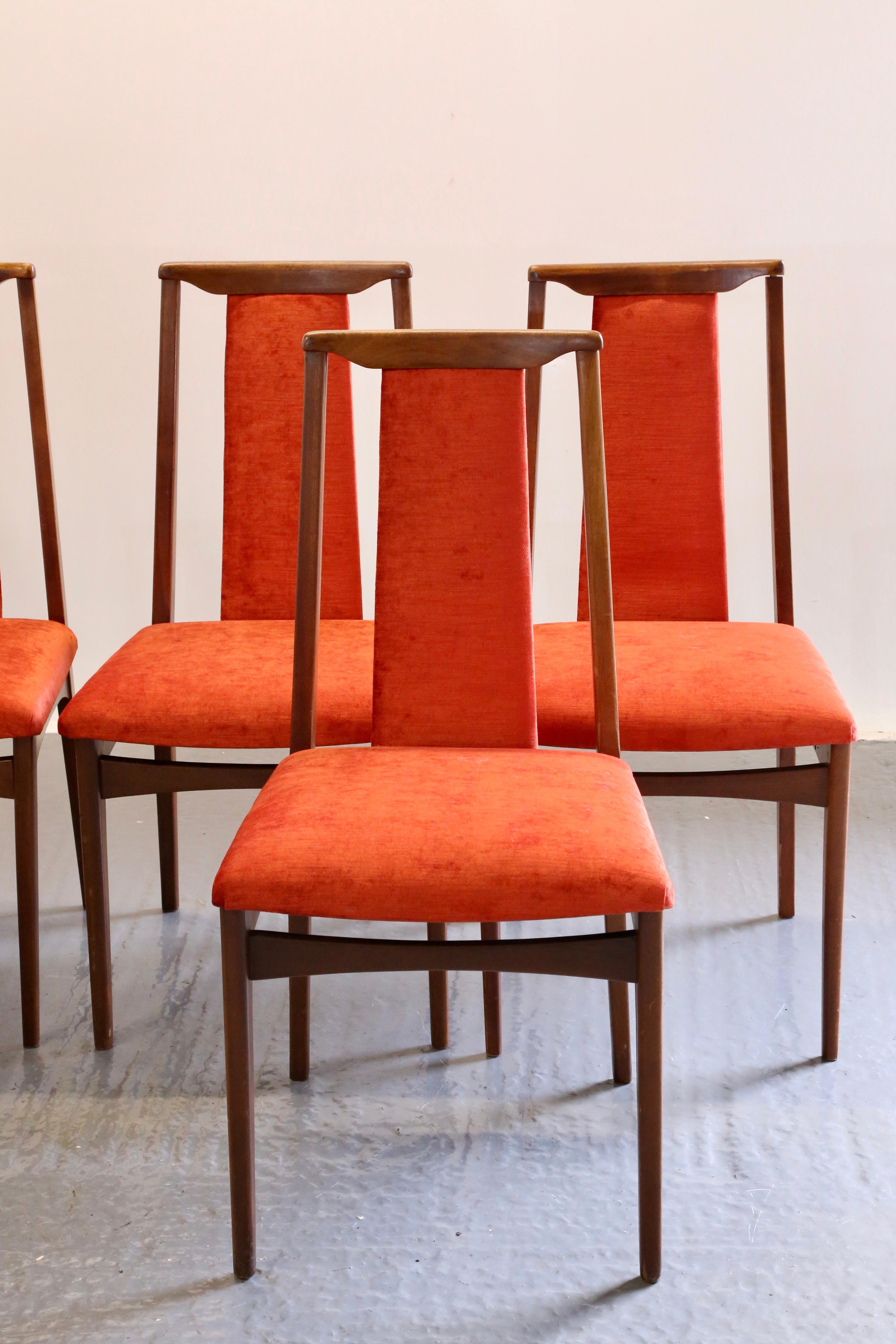 Velvet Set of 6 Niels Kofoed Style Danish Mid Century Modern Teak Dining Chairs For Sale